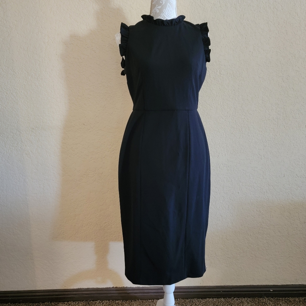 Maggy London Black Ruffle Trim Sheath Dress Sz 6
